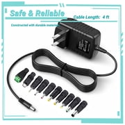 Yolmary 12V 1A AC DC Power Adapter with 10 Replacement Plug Tips, Compatible with LED Strip Light, CCTV Camera, BT Speaker, GPS, Webcam, Router