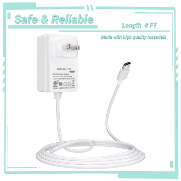 Yolmary 27W 5.1V 5A USB-C PD Power Supply Compatible for Raspberry Pi 5 9V 3A 12V 2.25A 15V 1.8A