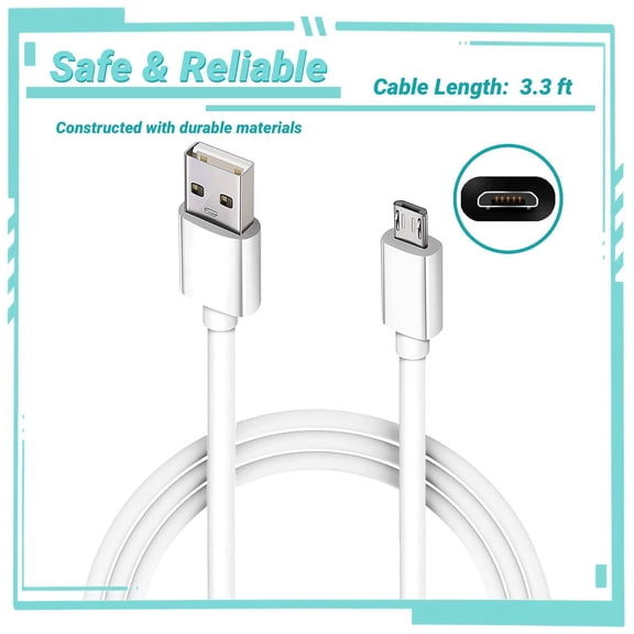 Yolmary 3.3ft White Micro USB 2.0 Charging Sync Cable Compatible with Netgear Arlo Pro Pro 2 Security Camera Q