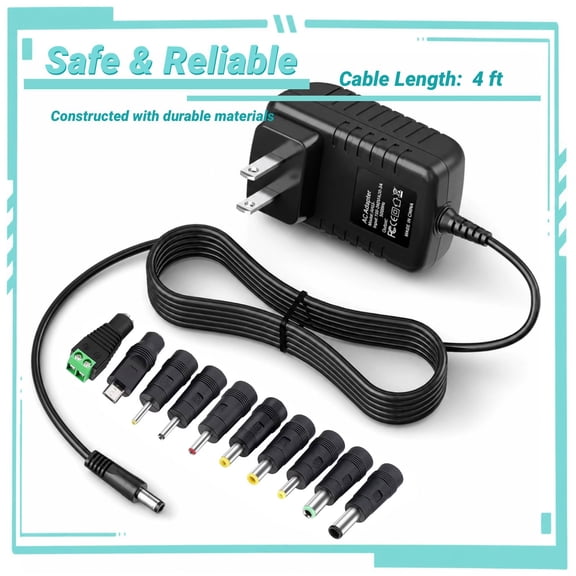 Yolmary 5V 2A 10W AC DC Adapter Charger 5.5mm x 2.5mm DC Barrel Plug with 10 Replacement Plug Tips