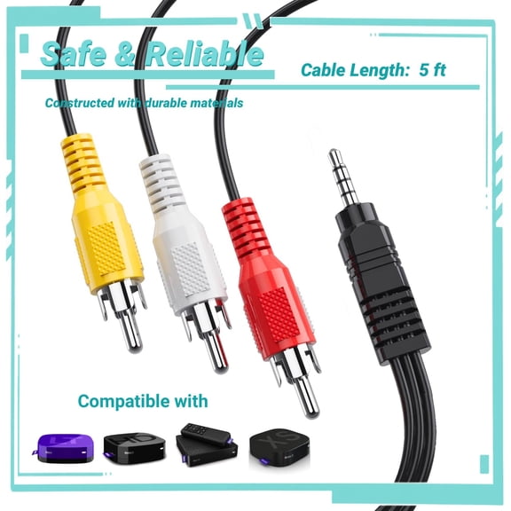 Yolmary 5ft AV 3 RCA Audio Video Cable AV Cable Compatible with Roku LT, Roku HD, Roku XD, Roku XS
