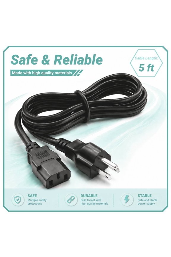 AC Power Cord Cable (5ft) Compatible with Dell U3419W U3818DW U4919DW Monitor 3-prong Lead