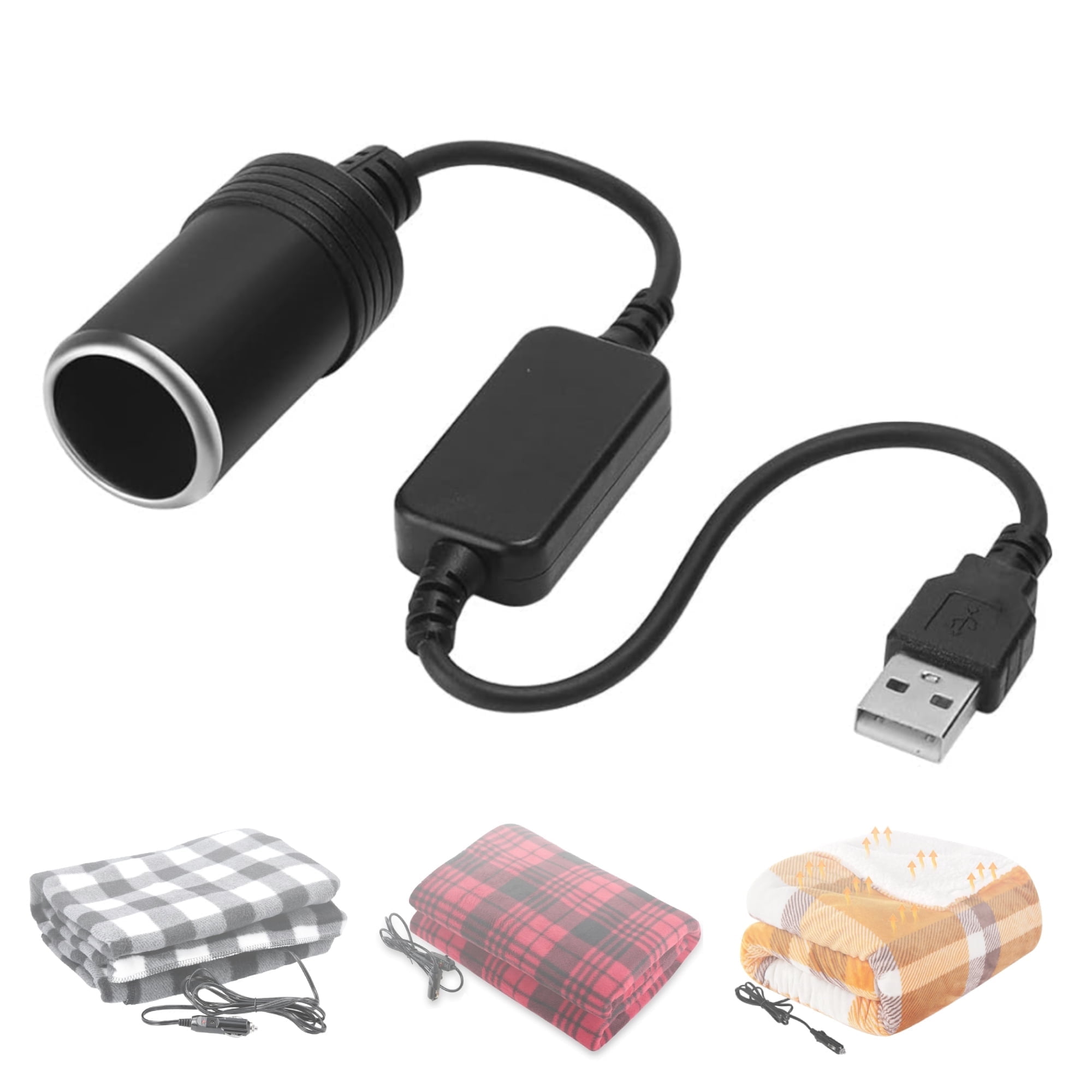 cigarette lighter electric blanket Yolmary USB A Male to 12V DC Adapter Compatible for Heated Car Blanket,  12-Volt Electric Blanket, Portable Heated Throw for Camping, 1Ft/30CM