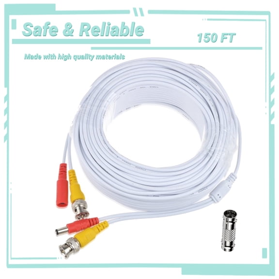 Yolmary White 150ft BNC Extension Cable Compatible for SDC-7340BCN HD Security Camera CCTV