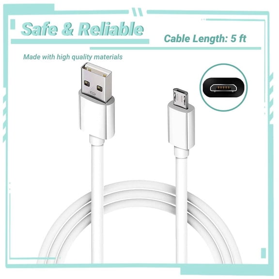 Yolmary White 5ft Micro USB Charging Cable Compatible with Sylvania SP258 SP-258 SP262 SP-262 Bluetooth Speaker SP258-PINK SP258-SP262-GRAY SP262-ASST SP262-BLACK