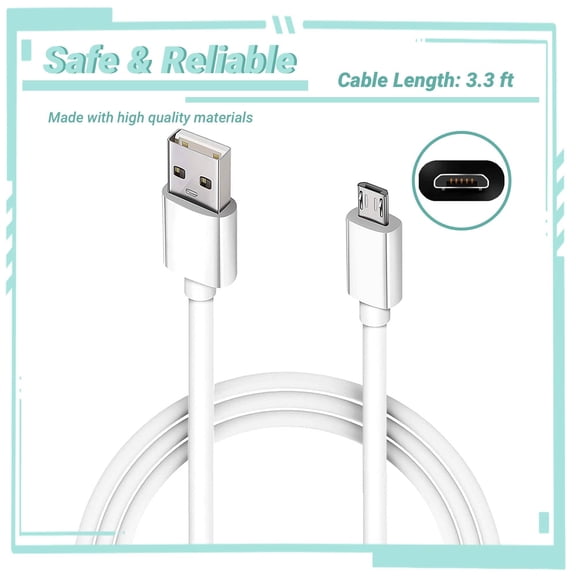 Yolmary White Micro USB Data/Sync Cable Cord Compatible with Vulcan Electronics Model No. VNB14002IE Venture II 2 14 Slim Laptop Notebook PC VNB140021E 3.3ft