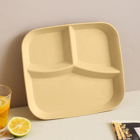 Yoloke 10 Inch Divided Plates for Kids and Adults Beige Reusable Straw Fiber Plates 3 Section Meal Tray Microwave and Dishwasher Safe Perfect for Balanced Diet and Family Meals