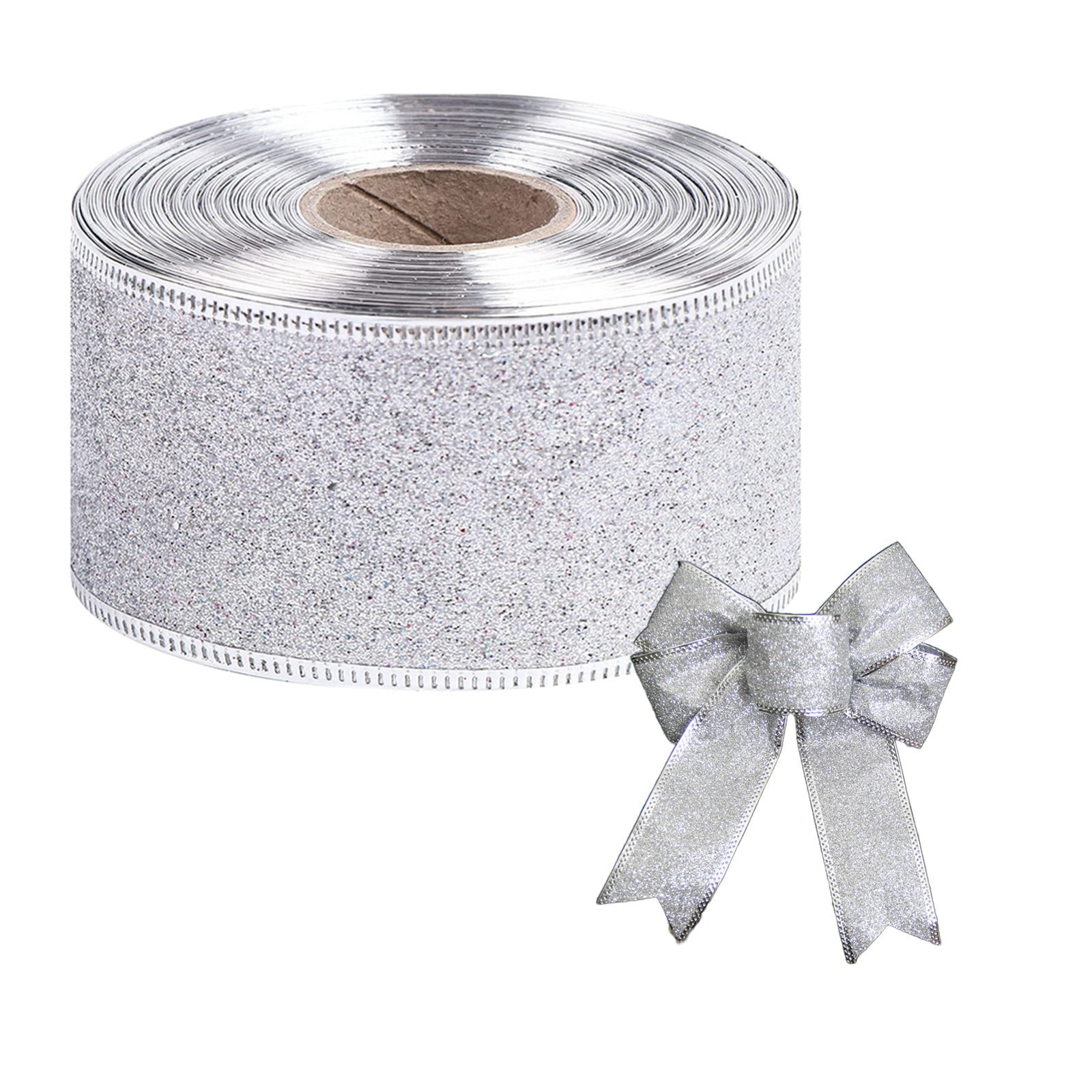 にこ Back Ribbon Glitter LogoTee Yoloke 10 Yards Red Silver Gold Glitter Wired Ribbon, 2 Inches Non