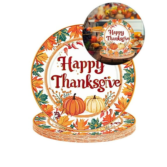 Yoloke 24Pcs Fall Maple Leaf Pumpkin Paper Plates Thanksgiving Party Supplies Autumn Maple Leaves Disposable Dinnerware Dinner Dessert Plate Tableware for Thanksgiving Birthday Holiday Party