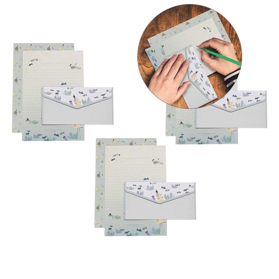 Yoloke 3 Pcs Cartoon Animals and Plants Letter Paper Set Letter Papers Kit Wedding Acceptance Wedding Invitation Card Cartoon Envelopes Colored Envelope Envelop for Writing Paper