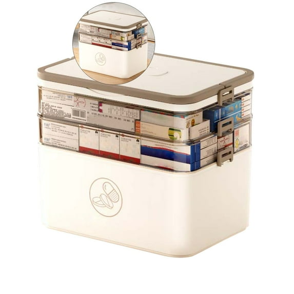 Yoloke 3-Tier Medicine Storage Box, Empty Family Emergencies First Aid Kit Container, Portable Plastic Medicine Storage Organizer Holder Multipurpose Box with Handle for Home, Travel