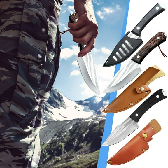 Yoloke 4 High Carbon Steel Chef Knife with Sheath - Multi-Purpose Full Tang Blade for Kitchen, Camping, and BBQ; Sharp, Durable, and Portable Cutting Tool