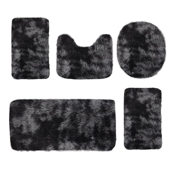 Yoloke 5-Piece Set Bathroom Rugs Non-Slip Soft Velvet Fleece Memory Foam Bath Mats Water Absorbent Machine Washable Dark Colors Modern Style