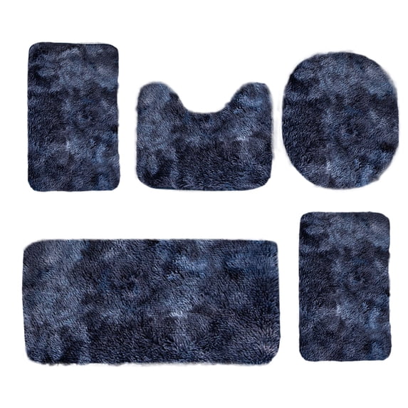 Yoloke 5-Piece Set Bathroom Rugs Non-Slip Soft Velvet Fleece Memory Foam Bath Mats Water Absorbent Machine Washable Dark Colors Modern Style