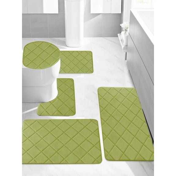 Yoloke 5PCS Memory Foam Bath Mat Set, Ultra Soft & Water Absorbent Bathroom Rugs, Non-Slip, Machine Washable, 40D Thick Pads, Grey/Black/Khaki/Blue/Green/Pink/Red, 16x24in+16x20in+15x17in
