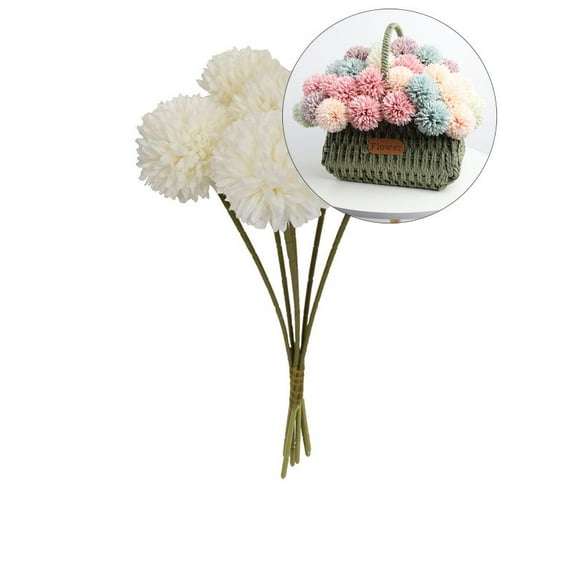 Yoloke 6 Pcs Fake Flowers Artificial Chrysanthemum Ball Silk Flowers Silk Flowers for Mother's Day Easter Home Kitchen Wedding Decorations(White)
