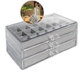 thumbnail image 1 of Yoloke Acrylic Jewelry Organizer Makeup Cosmetic Storage Organizer Box Clear Jewelry Case with 3 Drawers Adjustable Jewelry Box Velvet Trays, 1 of 5
