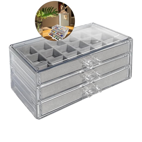 Yoloke Acrylic Jewelry Organizer Makeup Cosmetic Storage Organizer Box Clear Jewelry Case with 3 Drawers Adjustable Jewelry Box Velvet Trays