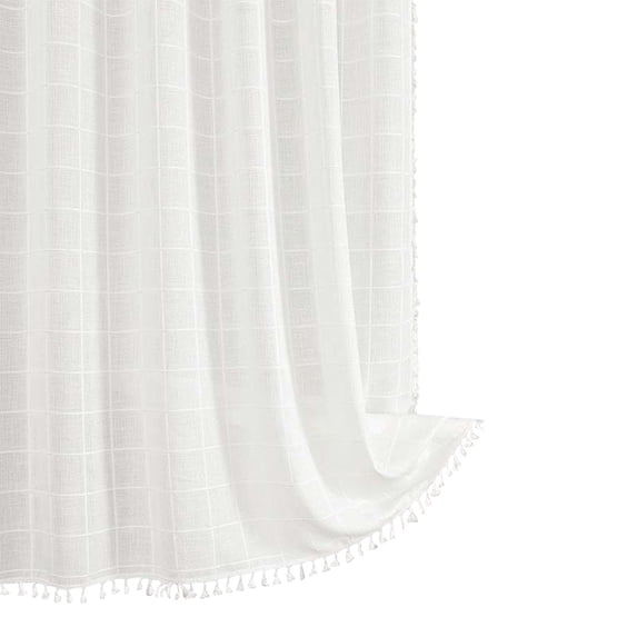 Yoloke Bohemian Farmside Shower Curtain Set - Linen Rustic, Heavy Duty Striped Fabric with Tassel, Water-Repellent, Vintage Country Style (1 Pack)