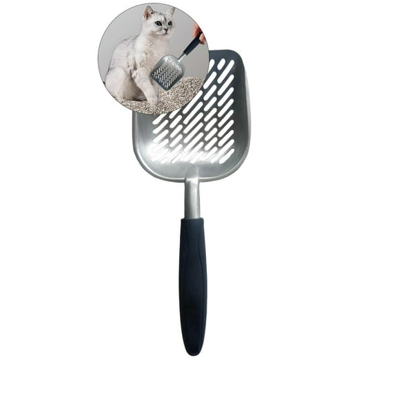 Yoloke Cat Litter Scoop, Aluminum Alloy Sifter, Kitty Metal Scooper, Deep Shovel with Diagonal Sifting Hole, Kitten Poop Lifter for Litter Box