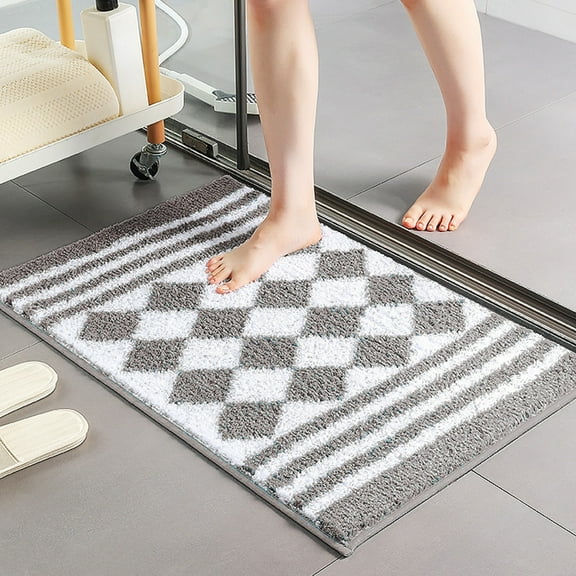 Yoloke Checkered Bathroom Rugs, Non Slip Water Absorbent Bath Mat, Cute Soft Microfiber Bath Rug Luxury Geometric Shag Machine Washable Floor Mats for Indoor Shower Bathtub Entryway
