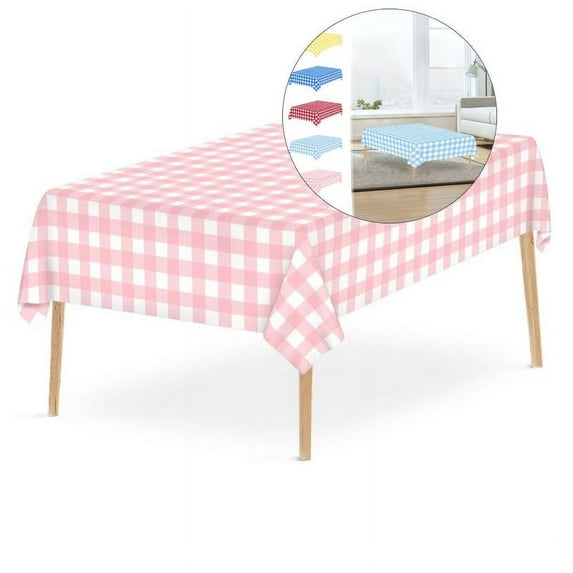 Yoloke Checkered Tablecloth Disposable Gingham Tablecloth, Rectangle Waterproof Plastic Table Cloths for Outdoor Picnic, Birthday, Party, Baby Shower