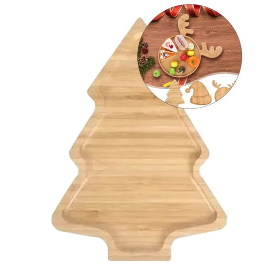 Yoloke Christmas Wood Serving Tray Wooden Platter Rustic Farmhouse Food Dish Plate Table Serving Platter for Christmas Charcuterie Cheese Food Fruit