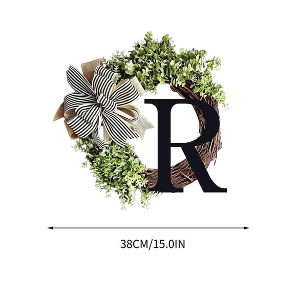 Yoloke Decorative Alphabet Wreath Door Hanging with Bow Knot & Rattan Ring - Perfect for Home, Wedding, Anniversary & Housewarming Decorations - 38cm Window & Wall Display