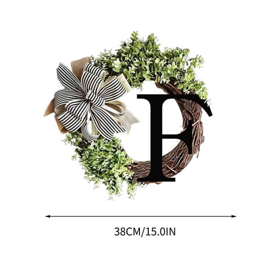 Yoloke Decorative Alphabet Wreath Door Hanging with Bow Knot & Rattan Ring - Perfect for Home, Wedding, Anniversary & Housewarming Decorations - 38cm Window & Wall Display