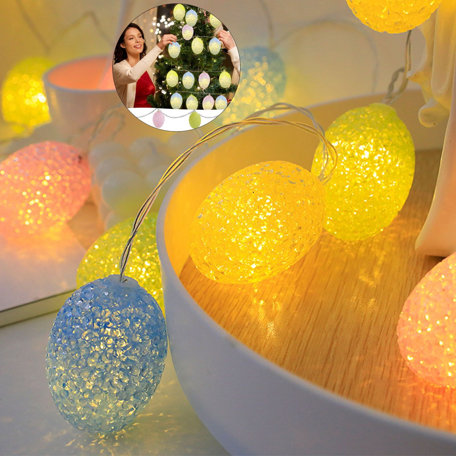 Yoloke Easter Lights, Egg Decoration Lights, Egg String Lights for Easter, Party, Fireplace, Mantels, Entrance, Home Decorations