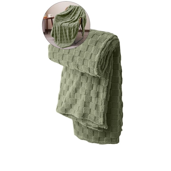 Yoloke Fleece Throw Blanket for Couch, Super Soft 3D Checkered Jacquard Bed Blanket, Cozy Fluffy Lightweight Blanket for All Seasons(Green)