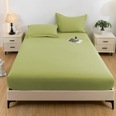 Yoloke Full Fitted Sheet with 2 Pillowcase Soft Microfiber Sheet Set 16" Deep Pocket Bed Sheets, Wrinkle Free and Easy Care Bottom Sheet for Full Size Bed Green