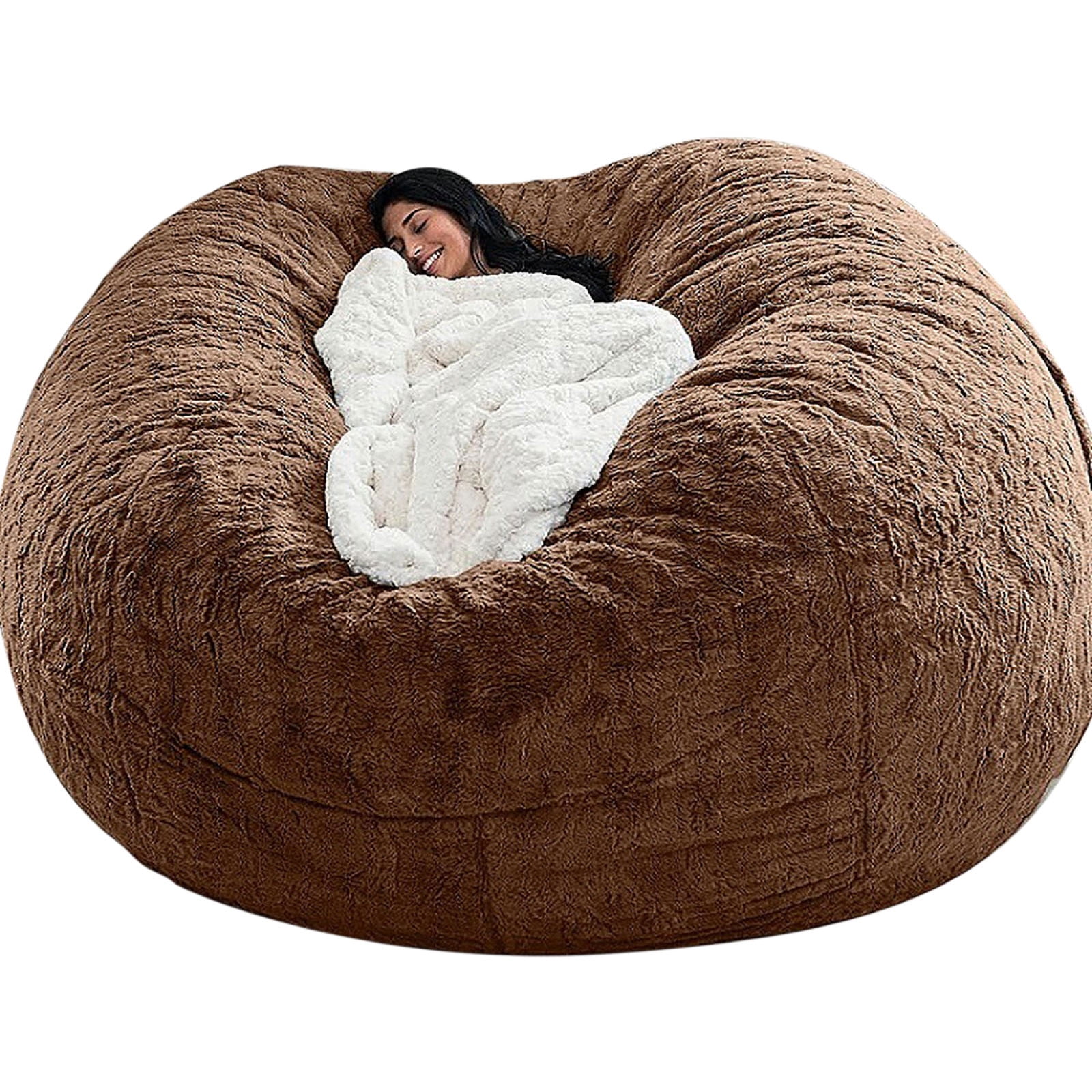 Yoloke Giant Fur Bean Bag Chair Cover for Kids Adults, (No Filler) Living Room Furniture Big Round Soft Fluffy Faux Fur Beanbag Lazy Sofa Bed Cover