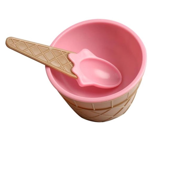 Yoloke Ice Cream Bowl & Spoon Set - Lovely Design for Festive Parties, Kids' Gifts, and Everyday Use - Reusable, Stackable, Food-Grade Plastic(Pink)