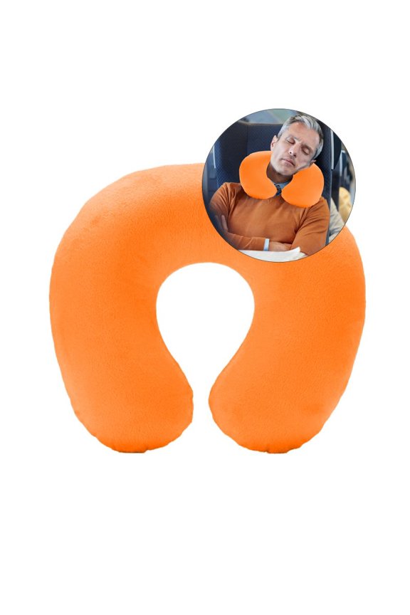 Yoloke Inflatable Travel Neck Pillow - 360° Ergonomic C-Shaped Support | Soft Plush Coating | Lightweight & Compact | Ideal for Long Journeys, Flights, & Outdoor Use