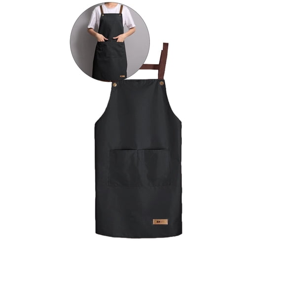 Yoloke Kitchen Apron for Cooking - Men Women Bib Apron Waterproof Oil-proof Resistant with 2 Pockets Chef Apron(Black)