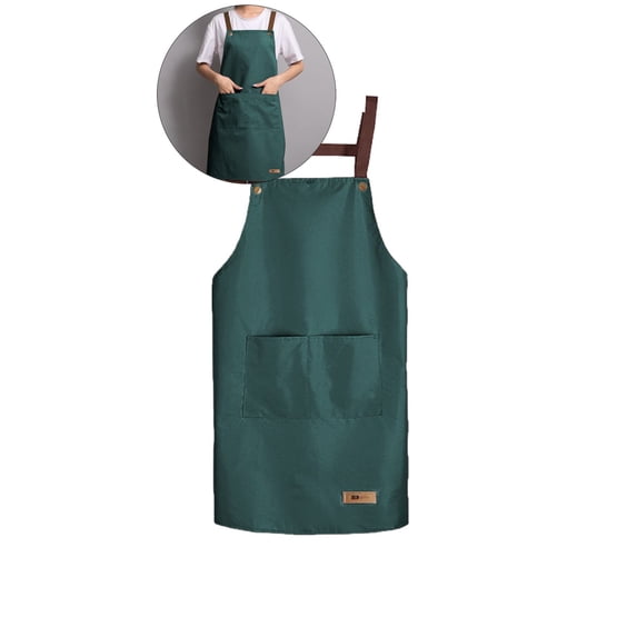 Yoloke Kitchen Apron for Cooking - Men Women Bib Apron Waterproof Oil-proof Resistant with 2 Pockets Chef Apron(Green)