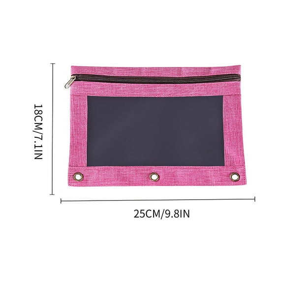 Yoloke Large Capacity Canvas 3-Ring Pencil Pouch with Single Zipper - Transparent PVC Document Storage Bag for Organized Stationery