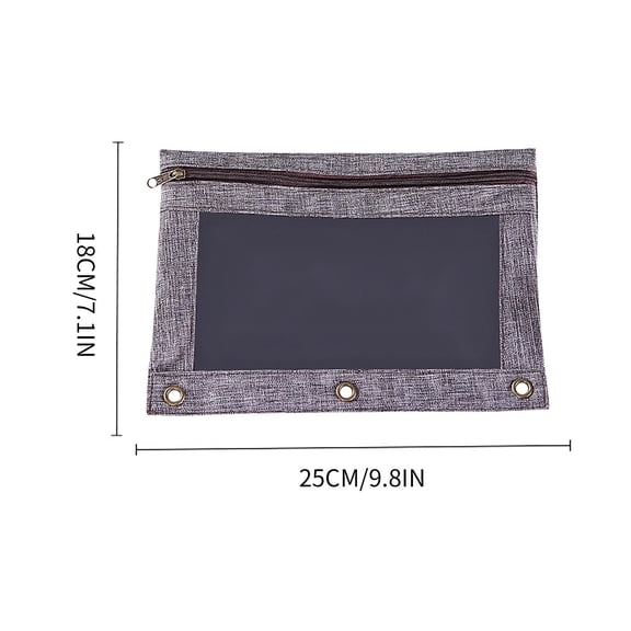 Yoloke Large Capacity Canvas 3-Ring Pencil Pouch with Single Zipper - Transparent PVC Document Storage Bag for Organized Stationery