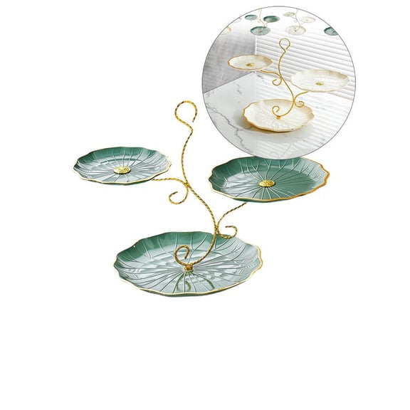 Yoloke Lotus Leaf Design 3-Tier Plastic Fruit & Snack Tray - Large Capacity with Handle for Easy Carrying, Ideal for Parties & Home Use, Easy to Clean & Maintain