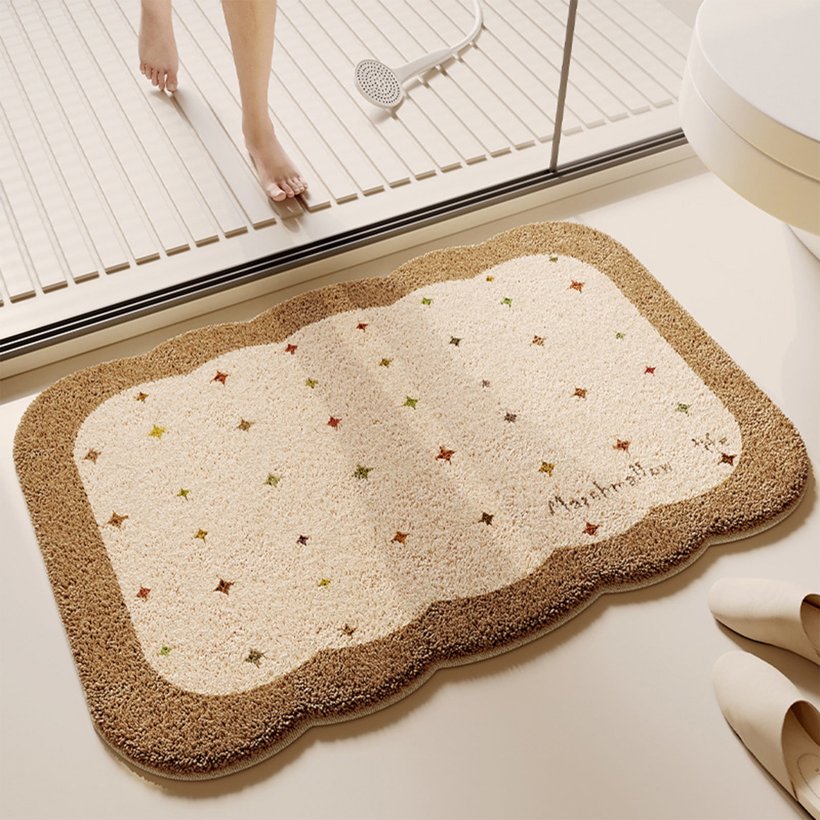 Yoloke Luxury Microfiber Bathroom Rugs, Sand Scalloped Bath Rug Boho ...