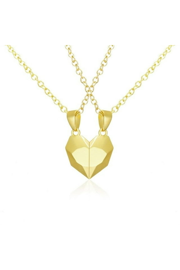 Yoloke Magnetic Heart-shaped Couple Necklaces with Wish Stone Details - Magnetically Connectable Friendship Collarbone Chains for Best Friends