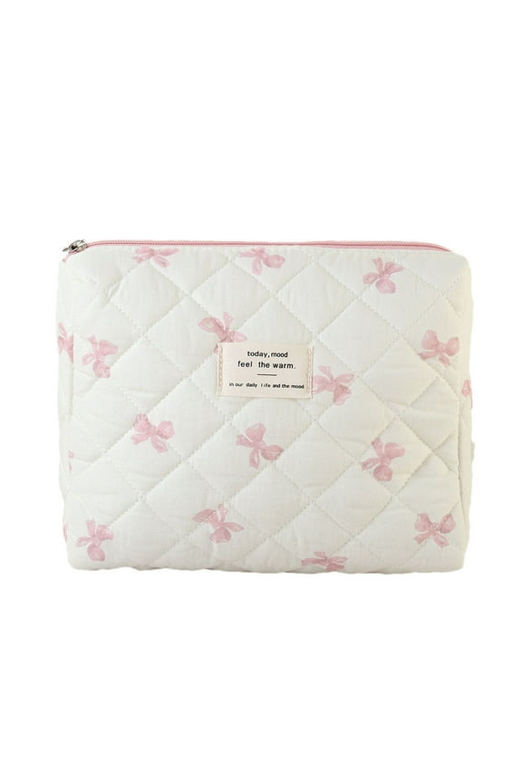Yoloke Makeup Bag, Quilted Makeup Bag, Cute Floral Cotton Cosmetic Bag set, Coquette Makeup Pouch Large Travel Toiletry Bag