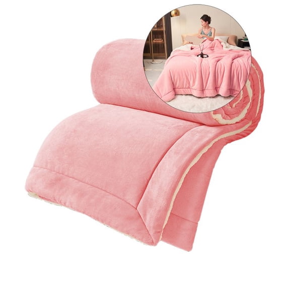 Yoloke Milk Velvet Lambswool Blend Double Layer Blanket - Ultra-Soft & Warm for Autumn/Winter, Multifunctional Bed Cover & Gift(Pink)