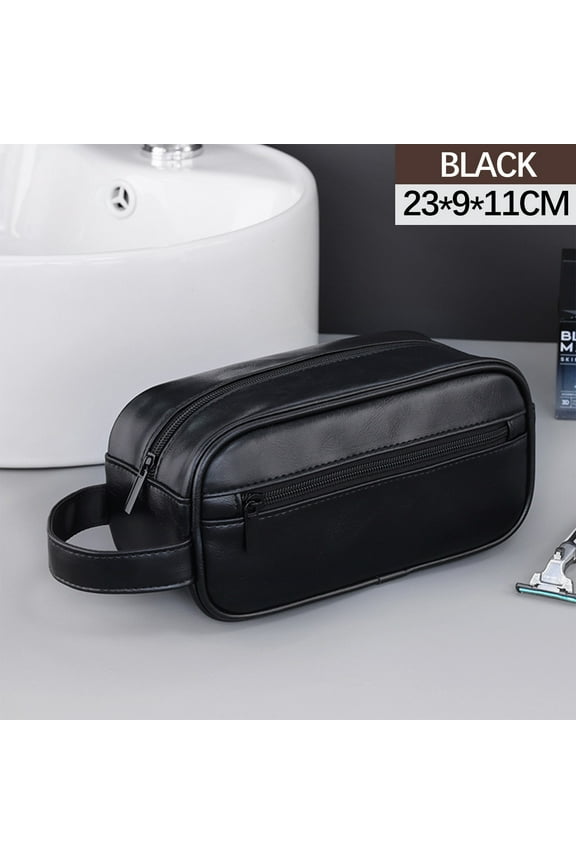 Personalized Leather Travel Toiletry Bag for Men, Large Travel Bathroom Shaving Dopp Kit, Large Cosmetic Travel Bag Waterproof(Black)