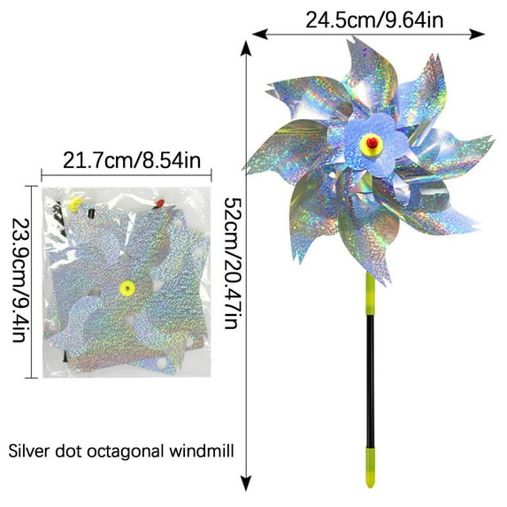 Yoloke Pinwheels Windmill Wind Spinners Outdoor for Yard Garden Lawn Bird Repellent, Plastic Foil Reflective Colorful Pin Wheels(Silver)
