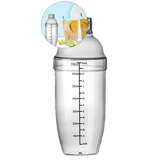 Yoloke Plastic Cocktail Shaker, Hand Drink Mixer, Boba Tea Shaker Cup with Scales, Bar Tool Transparent, Clear Shaker Cup