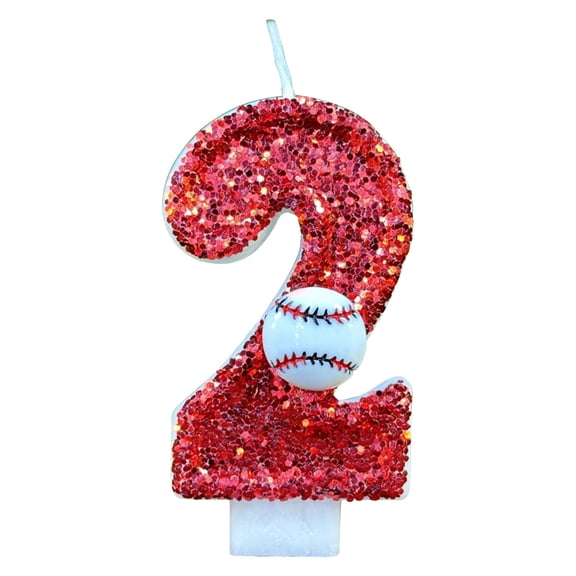 Yoloke Red Glitter Number 2 Baseball Cake Topper - Perfect for Birthday Party Decorations, Cupcake Toppers for Kids and Adults, Baseball Theme