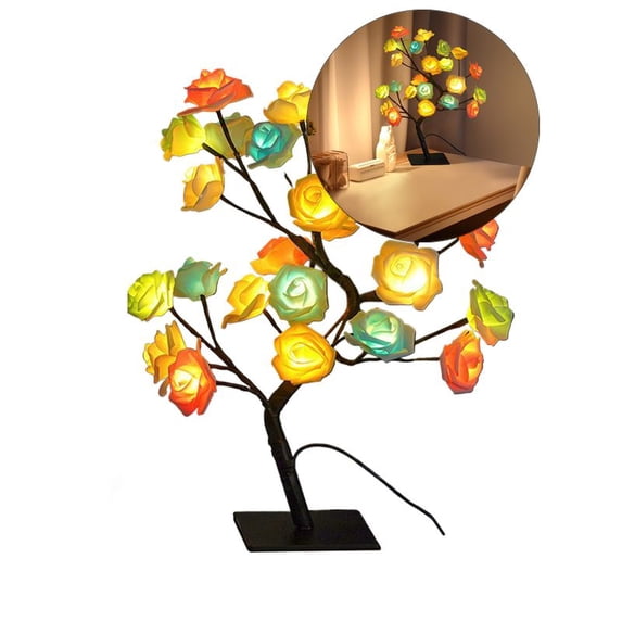 Yoloke Rose Tree Lamp Colorful Light Up LED Rose Tree Table Lamp USB Operated Lighted Tree Gifts for Valentine's Day Wedding Anniversary Birthday Mother's Day Bedroom Decoration