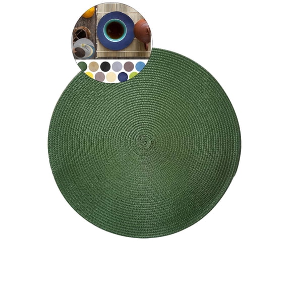 Yoloke Round Placemat Plastic Woven Placemat Washable Wipeable Table Mat for Dining Table Heat Resistant Non-Slip Circle Place Mats